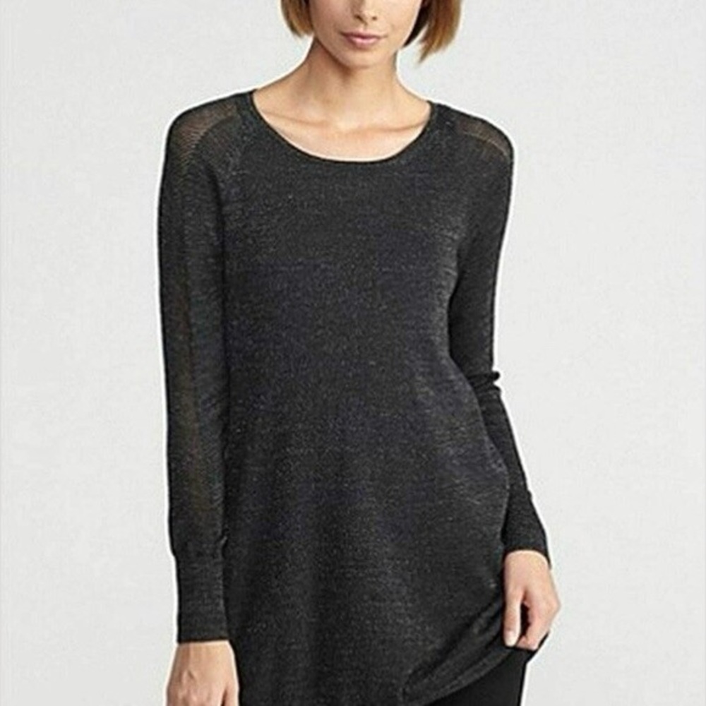 Eileen Fisher Black Merino Wool Sweater Tunic Sparkle Shimmering Knit - Picture 2 of 5